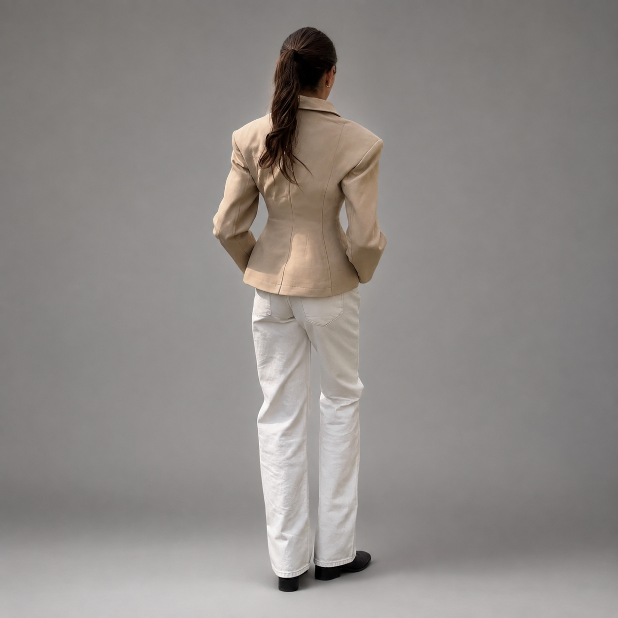 Women's Beige Blend Zip Up Peplum Jacket – Long Sleeve Slim Fit