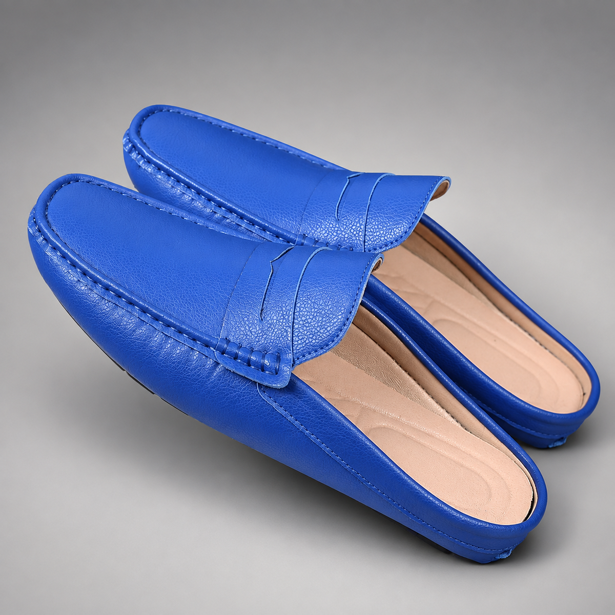 Men's Genuine Hide Backless Slip-On Loafers – Moc Toe Stitching with Flexible Non-Slip Driving Sole