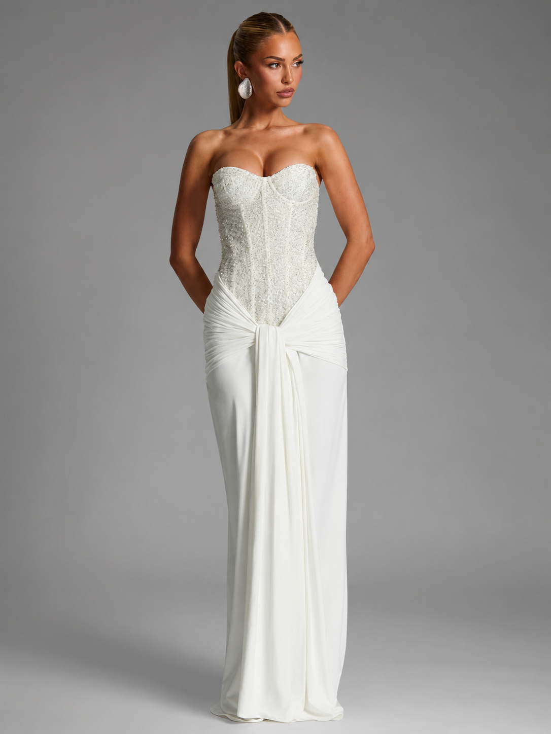Women's Strapless Maxi Dress – Sculpted Silhouette with Sparkling Bodice