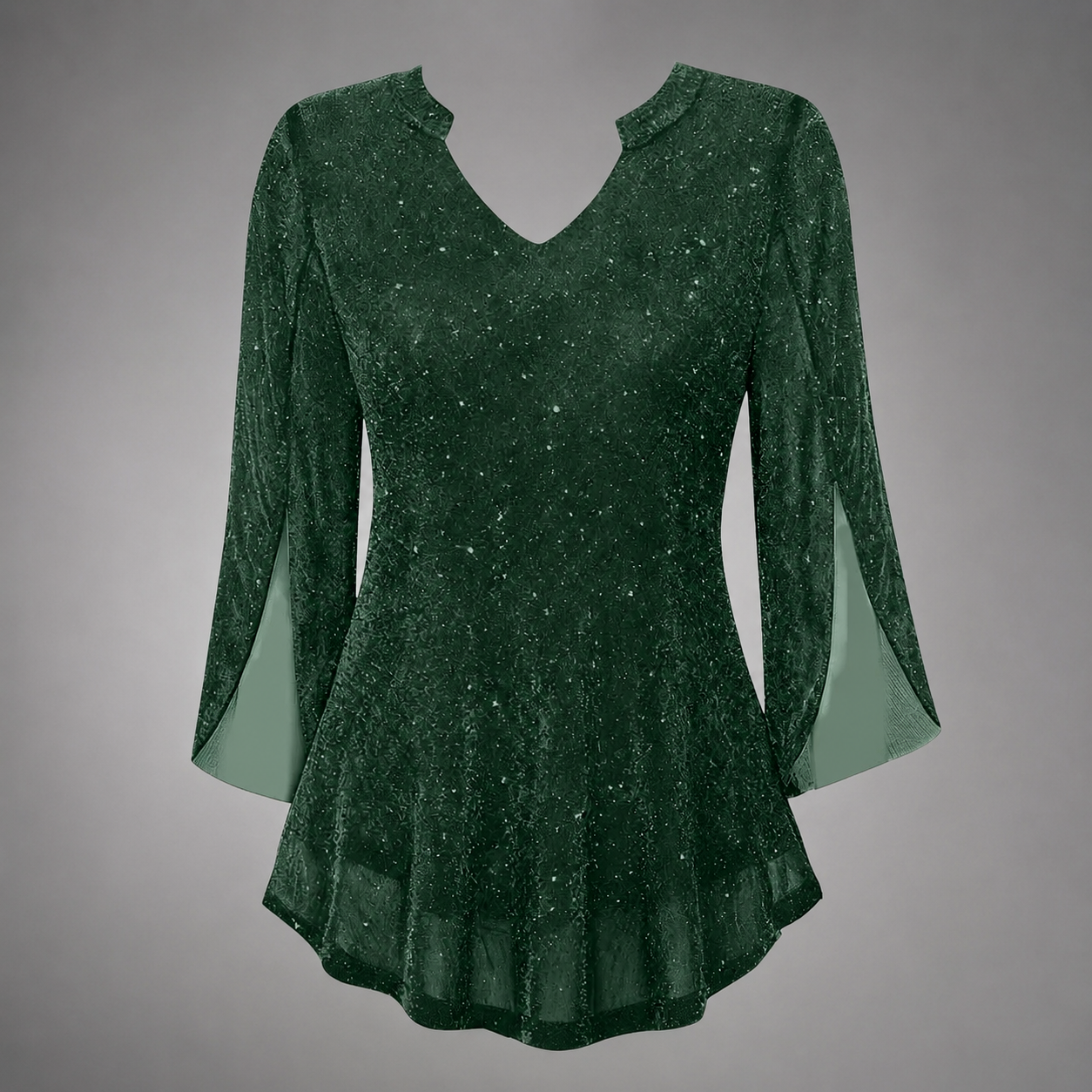 Women's Chiffon Tunic Top – Sequined V-Neck with Hollow Out Design
