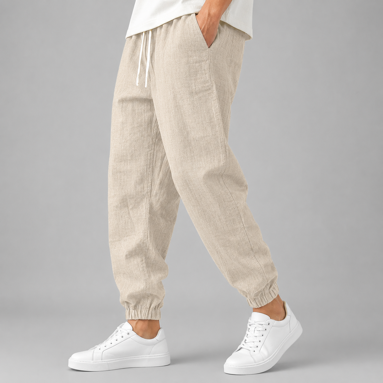 Men's Cotton-Linen Joggers | Tapered Casual Pants for Spring and Summer
