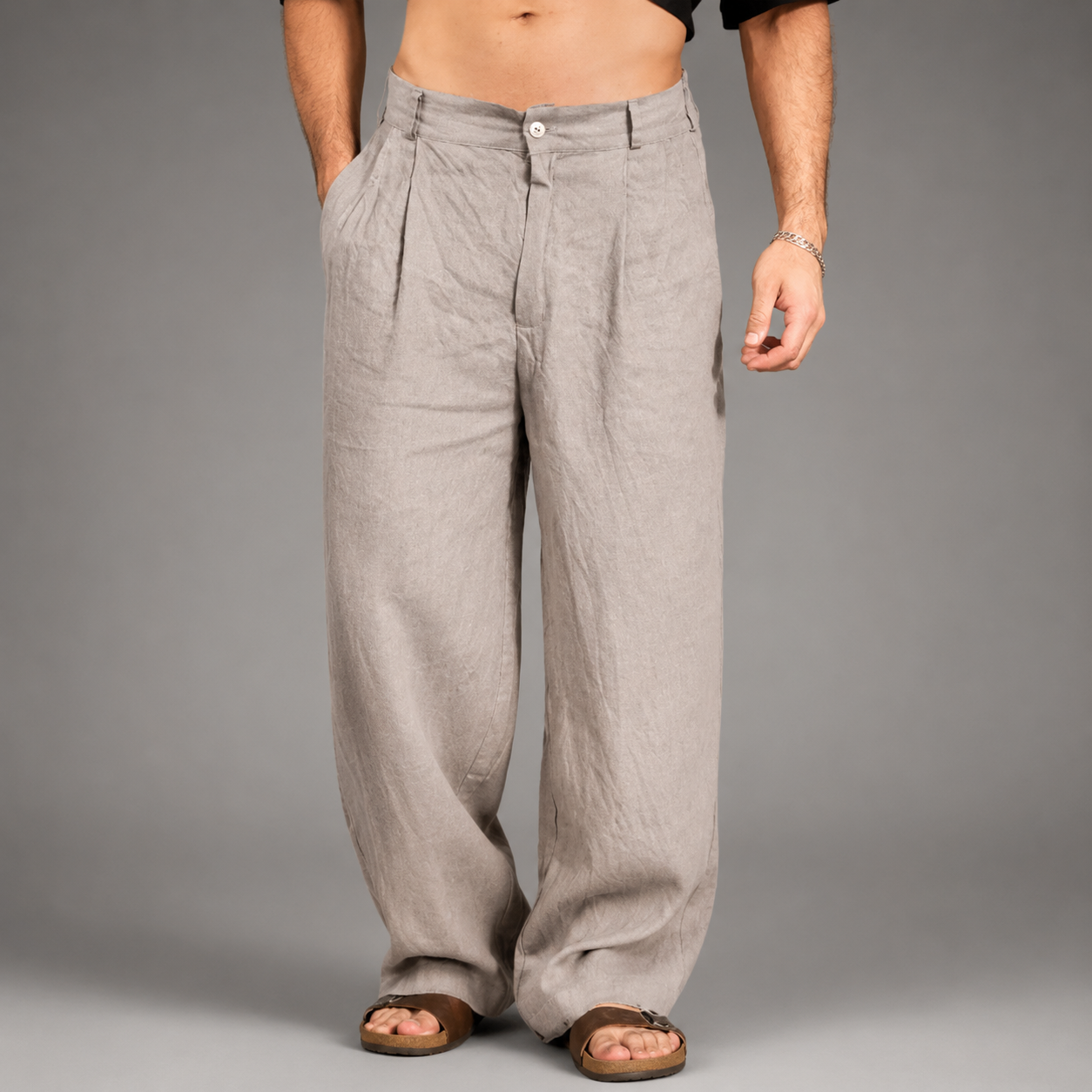 Men's Relaxed Wide Leg Linen Pants – Lightweight Breathable Fabric