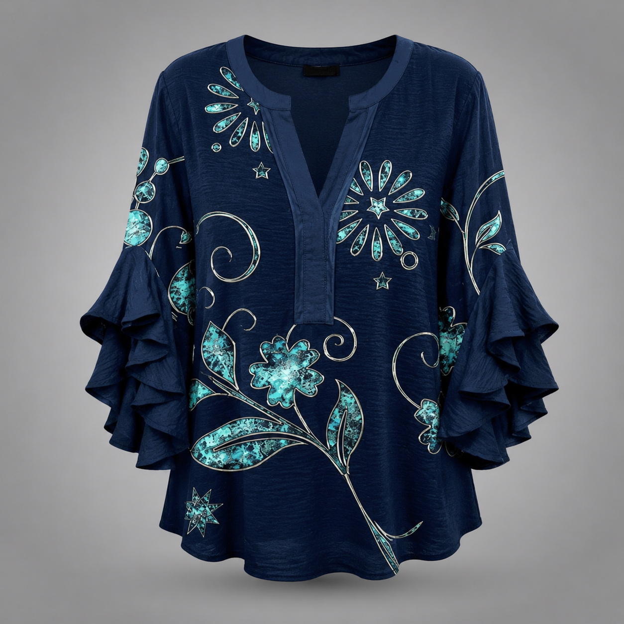 Women's Lightweight Summer Blouse – Fresh Print with Ruffled Sleeves