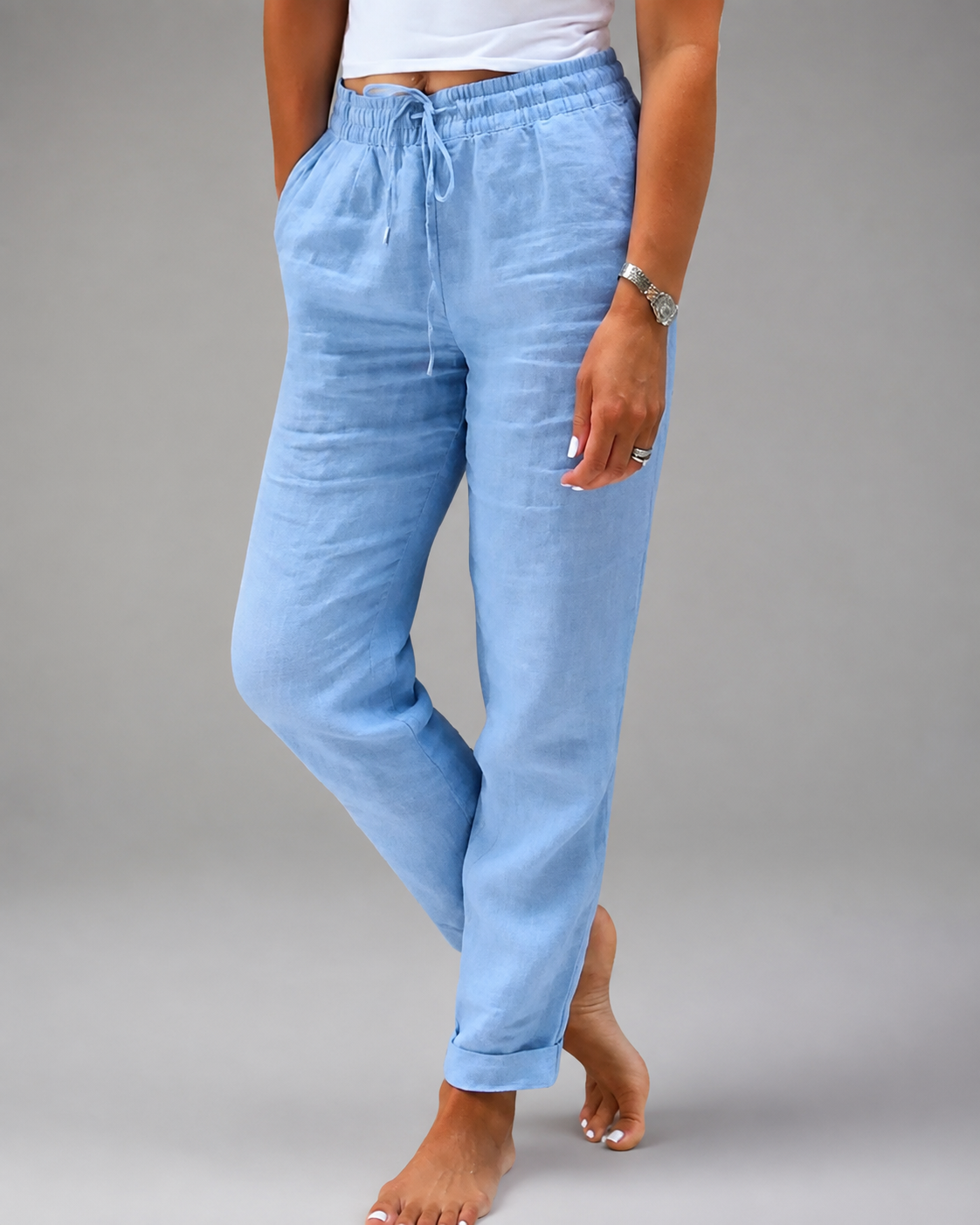 Women's Linen Pants – High Waist Elastic Casual Trousers