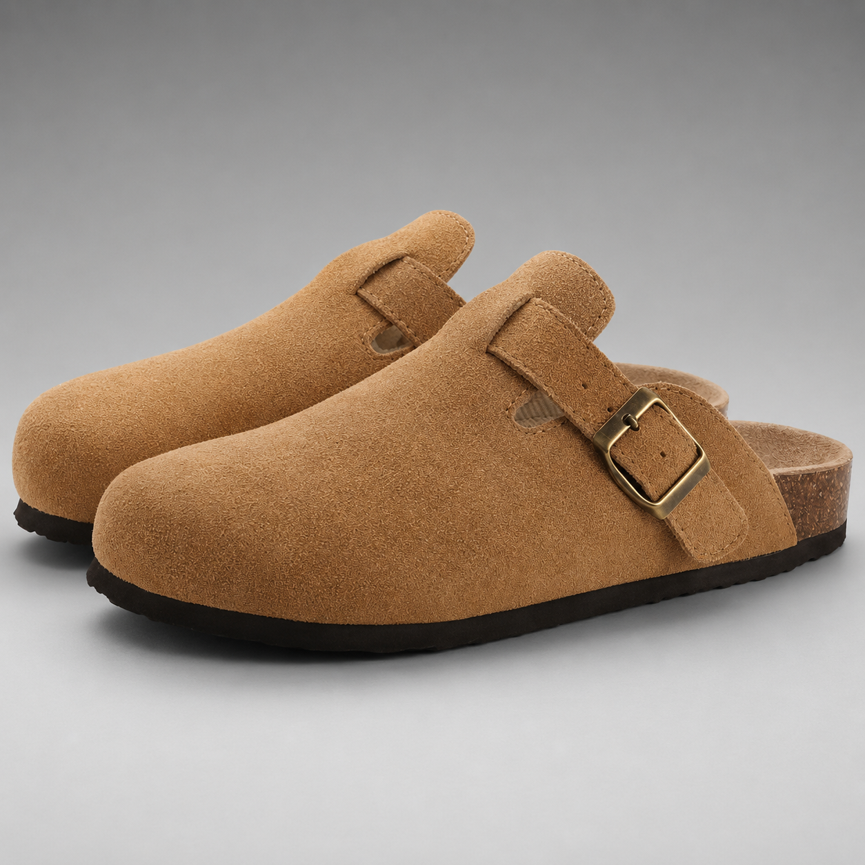 Women's Suede Mules Slippers – Cork Insole with Arch Support