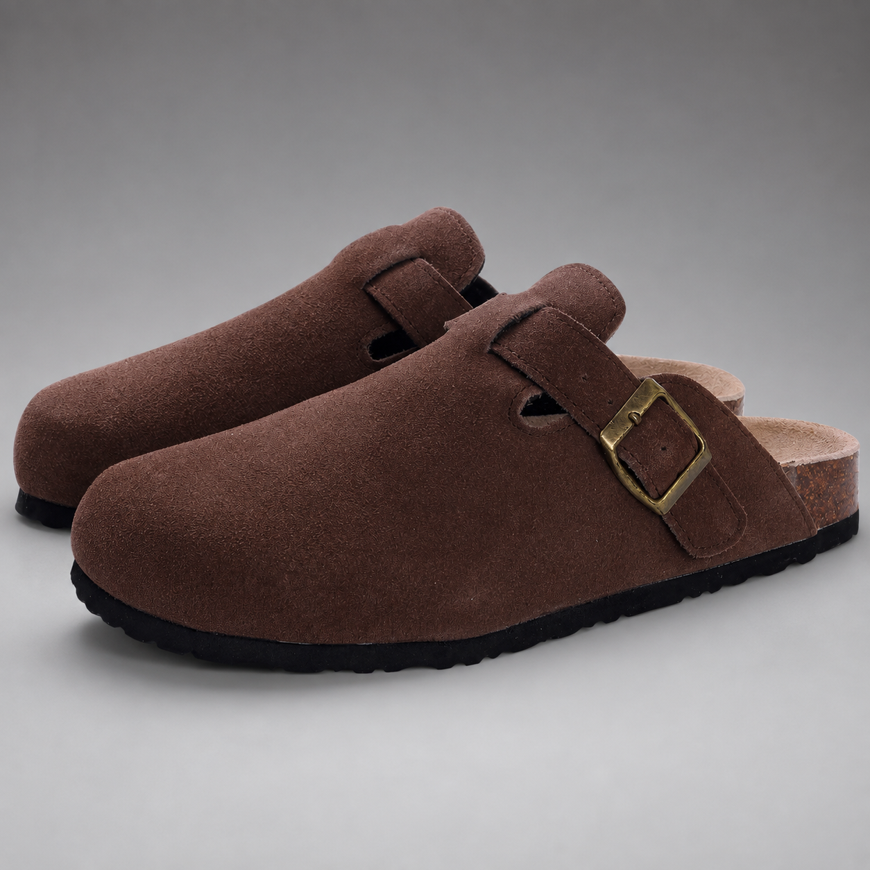 Women's Suede Mules Slippers – Cork Insole with Arch Support