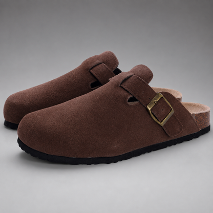 Women's Suede Mules Slippers – Cork Insole with Arch Support