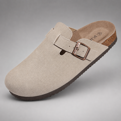 Women's Suede Mules Slippers – Cork Insole with Arch Support