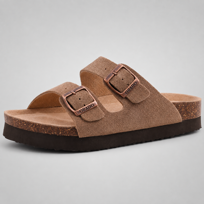 Women's Suede Mules Slippers – Cork Insole with Arch Support