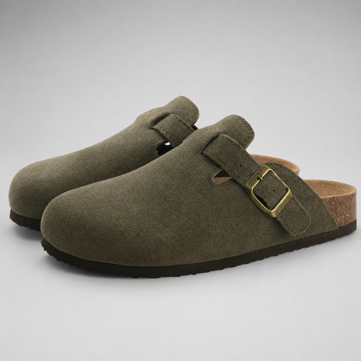 Women's Suede Mules Slippers – Cork Insole with Arch Support