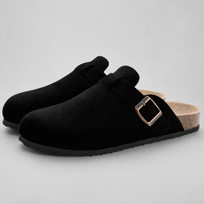 Women's Suede Mules Slippers – Cork Insole with Arch Support