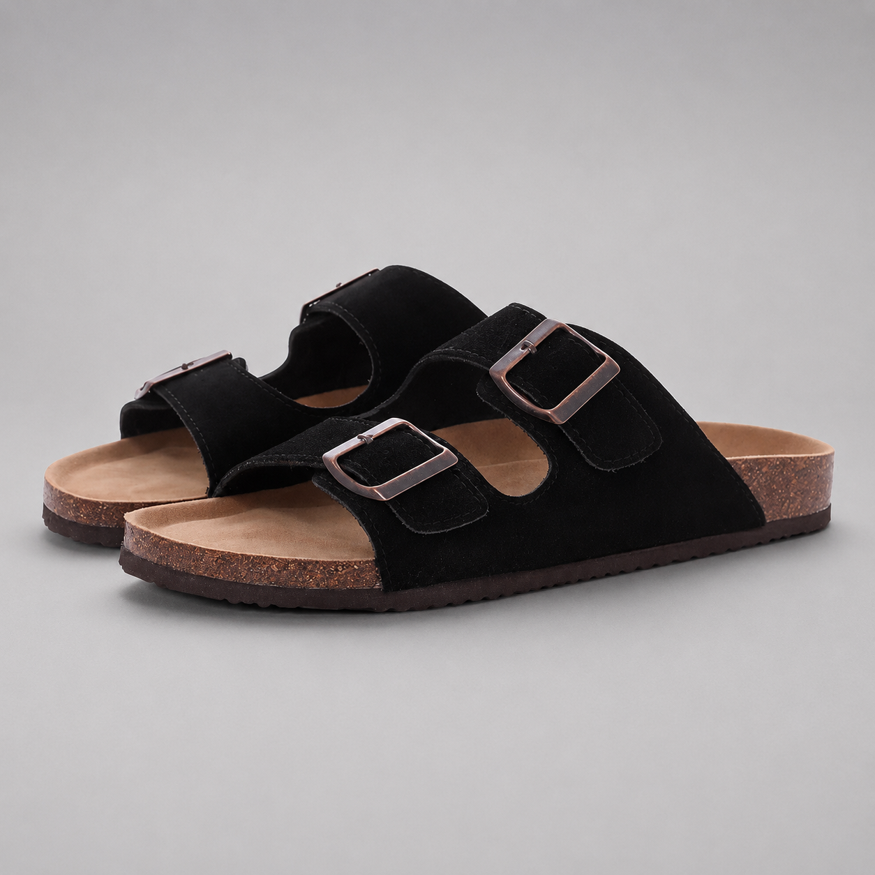 Women's Suede Mules Slippers – Cork Insole with Arch Support