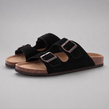Women's Suede Mules Slippers – Cork Insole with Arch Support