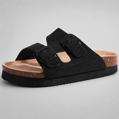 Women's Suede Mules Slippers – Cork Insole with Arch Support
