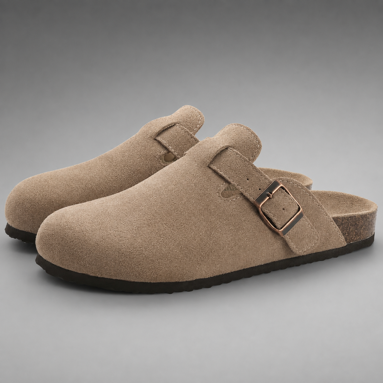 Women's Suede Mules Slippers – Cork Insole with Arch Support