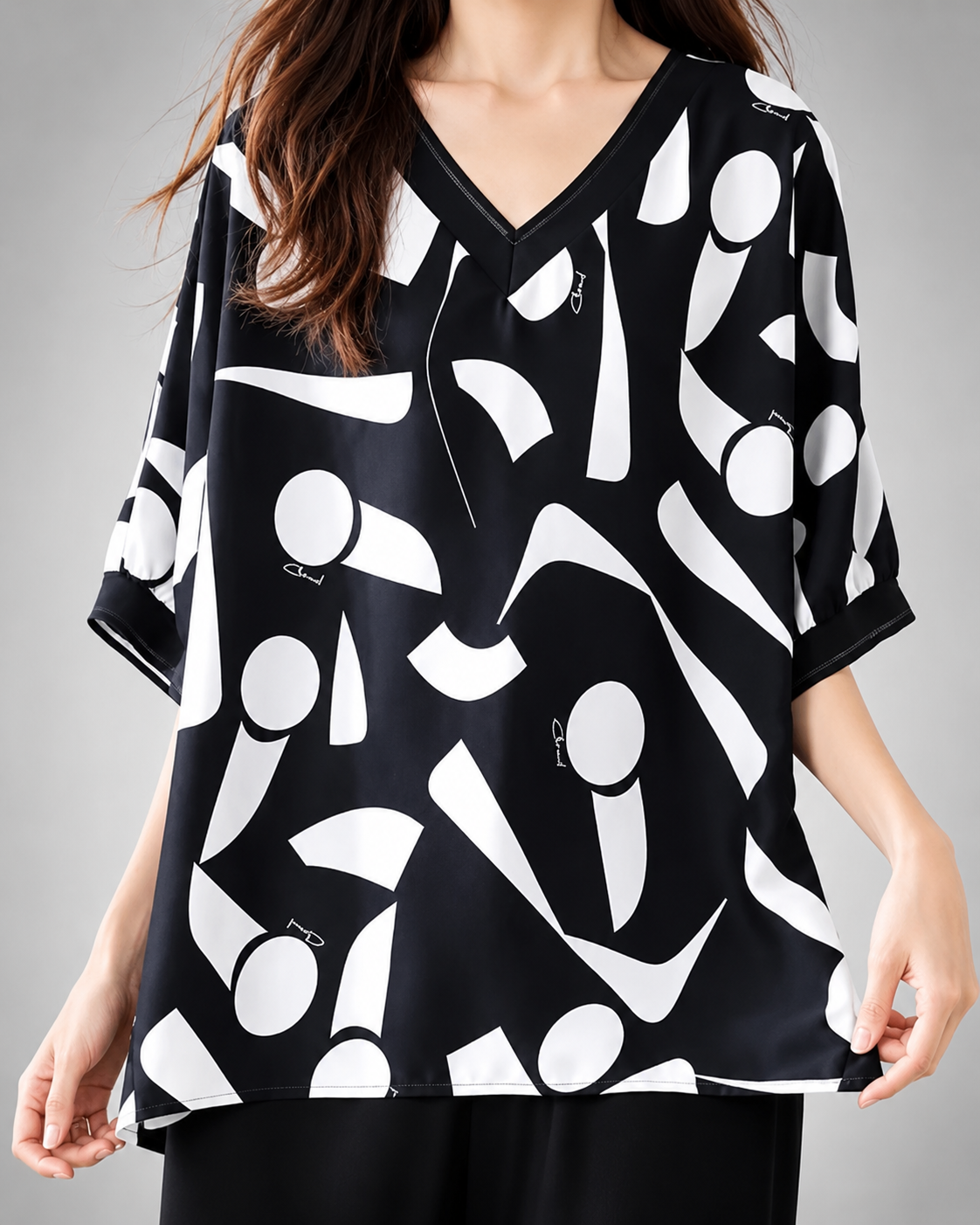 Women's Chiffon Blouse – V-Neck Print with Short Sleeves – Loose Fit for Summer
