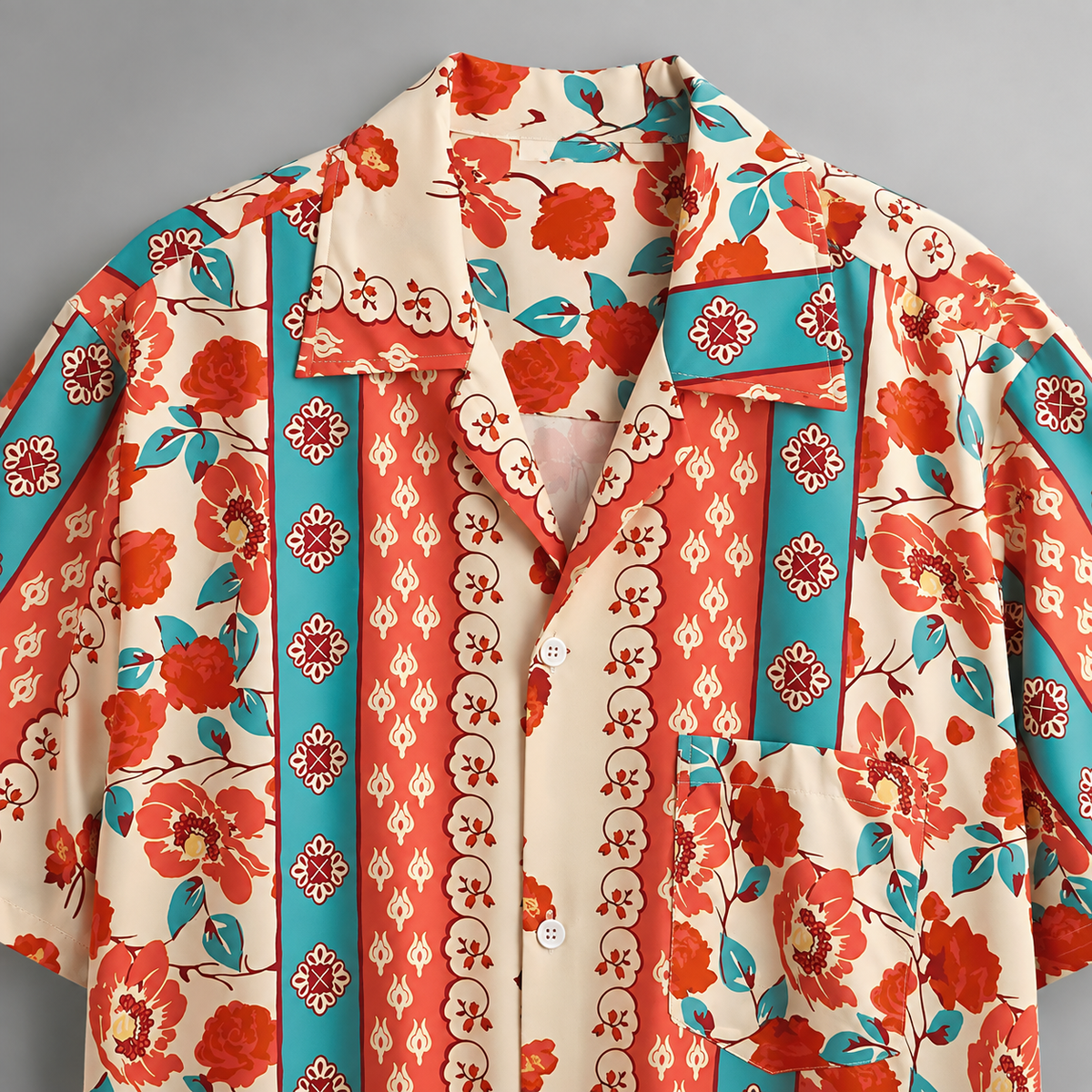 Men's Lightweight Floral Print Short-Sleeved Shirt – Relaxed Fit with Lapel Collar