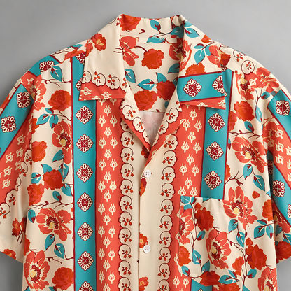 Men's Lightweight Floral Print Short-Sleeved Shirt – Relaxed Fit with Lapel Collar