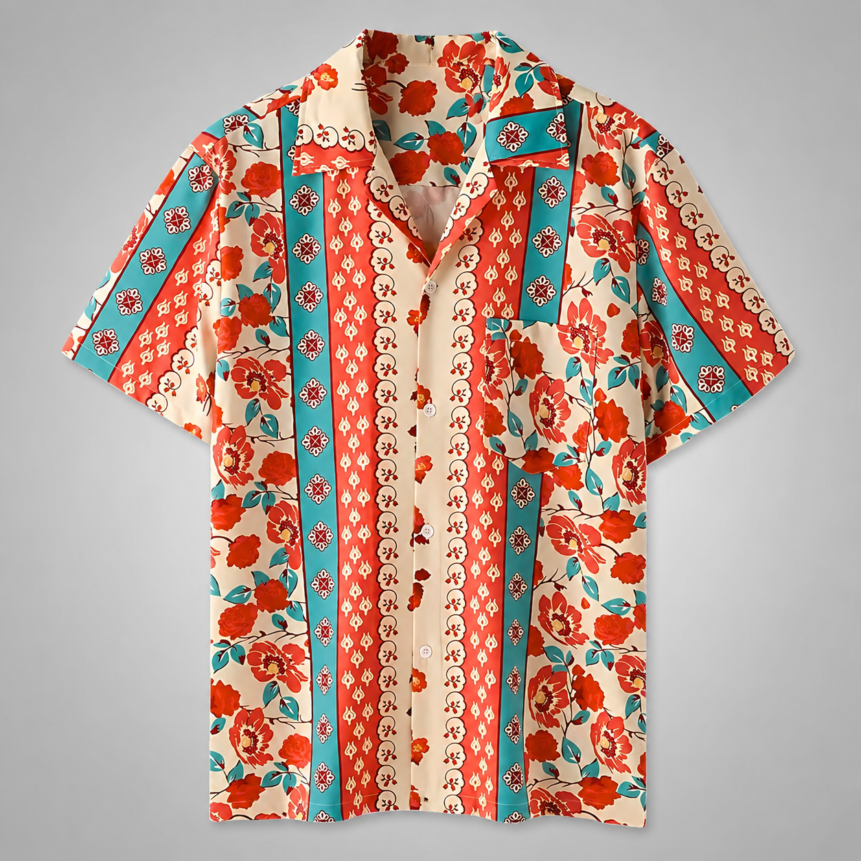 Men's Lightweight Floral Print Short-Sleeved Shirt – Relaxed Fit with Lapel Collar