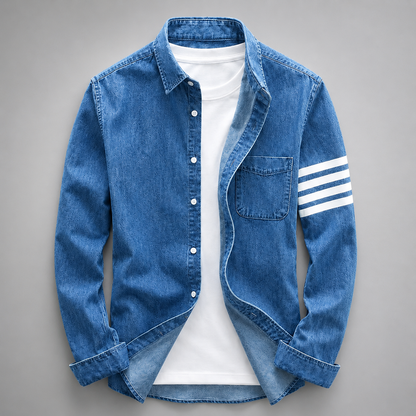 Men's Lightweight Washed Denim Shirt – Slim Tailored Fit with Curved Hem