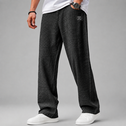 Men's Loose Fit Linen Trousers – Wide Leg Design with Elastic Waistband