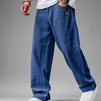 Men's Loose Fit Linen Trousers – Wide Leg Design with Elastic Waistband