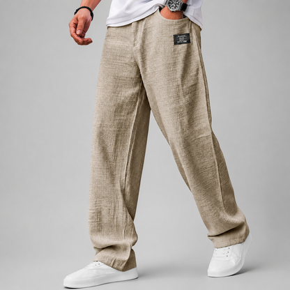 Men's Loose Fit Linen Trousers – Wide Leg Design with Elastic Waistband