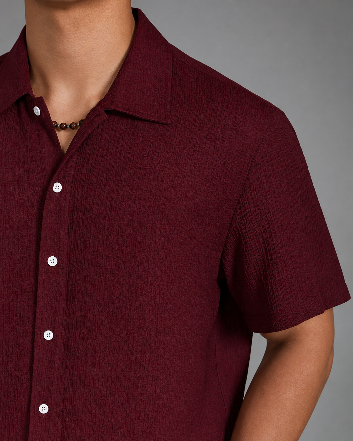 Men's Casual Shirt – Open Cuban Collar with Button Placket – Textured Breathable Fabric