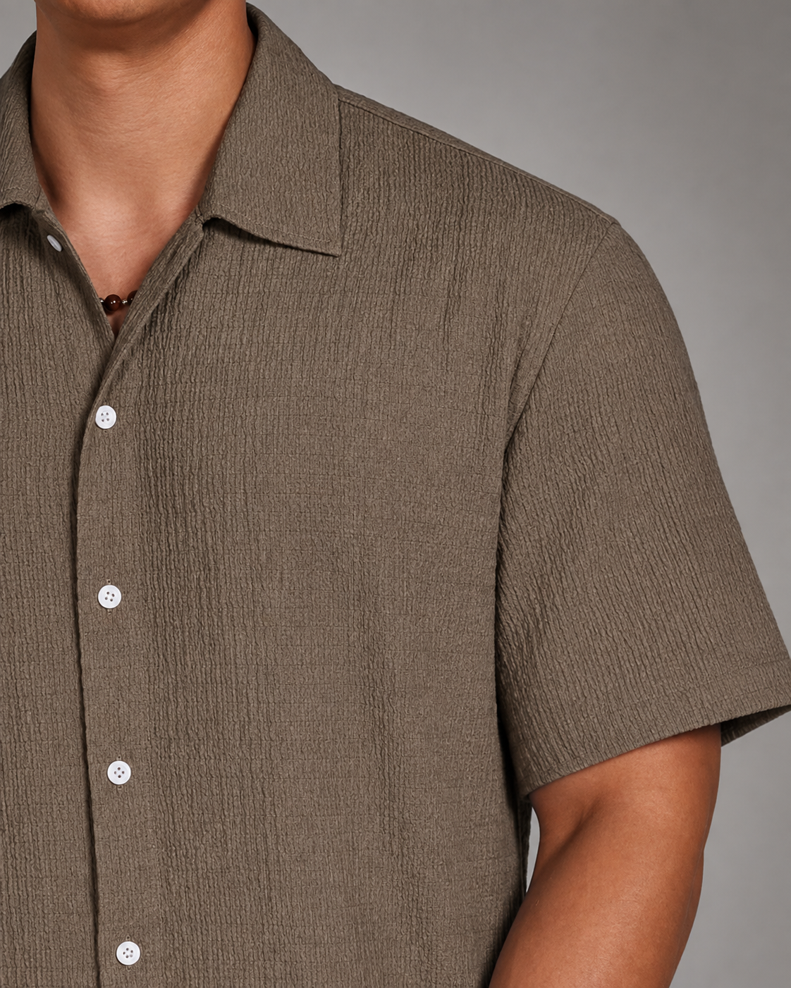 Men's Casual Shirt – Open Cuban Collar with Button Placket – Textured Breathable Fabric