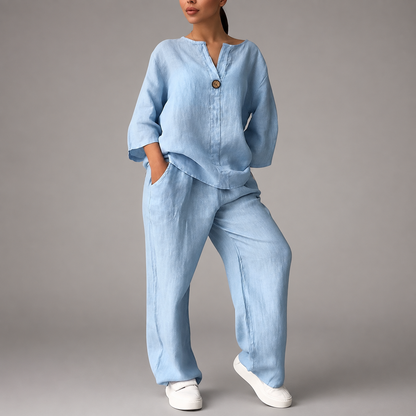Women's Linen Summer Outfit – Soft Fabric with Stylish Button Accents