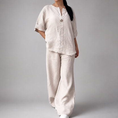 Women's Linen Summer Outfit – Soft Fabric with Stylish Button Accents