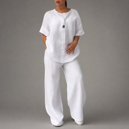 Women's Linen Summer Outfit – Soft Fabric with Stylish Button Accents