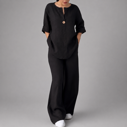 Women's Linen Summer Outfit – Soft Fabric with Stylish Button Accents
