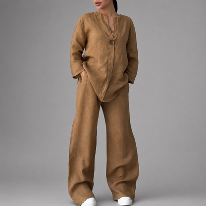 Women's Linen Summer Outfit – Soft Fabric with Stylish Button Accents