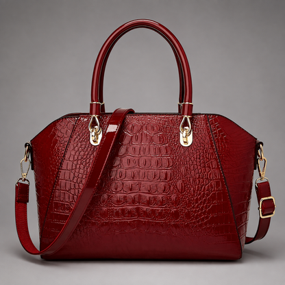 Women's Crocodile Embossed Leather Shoulder Bag – Zipper Closure, Standard Size