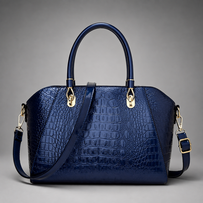 Women's Crocodile Embossed Leather Shoulder Bag – Zipper Closure, Standard Size