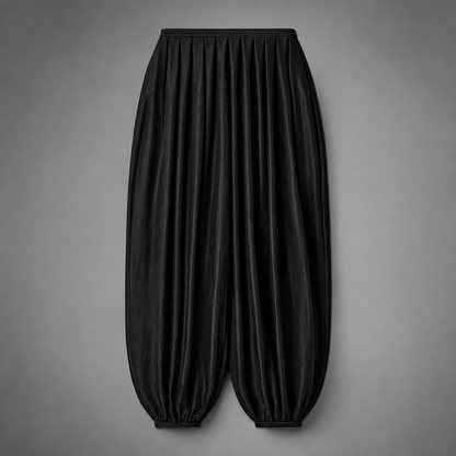 Women's Satin High-Waisted Lantern Pants – Ruched Baggy Trousers with Elastic Cuffs