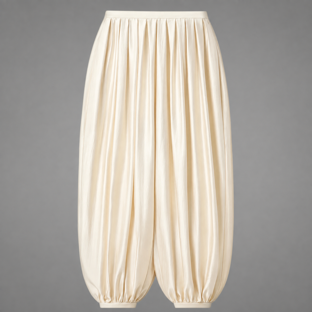 Women's Satin High-Waisted Lantern Pants – Ruched Baggy Trousers with Elastic Cuffs