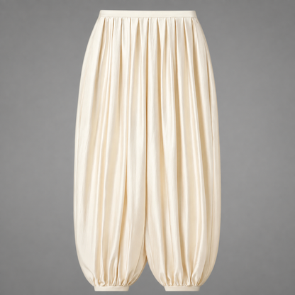 Women's Satin High-Waisted Lantern Pants – Ruched Baggy Trousers with Elastic Cuffs