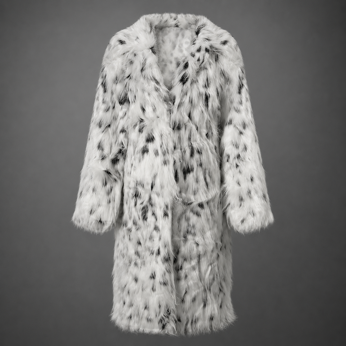Women's Medium Long Faux Fur Coat – Spotted Design with Long Sleeves