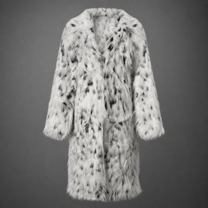 Women's Medium Long Faux Fur Coat – Spotted Design with Long Sleeves