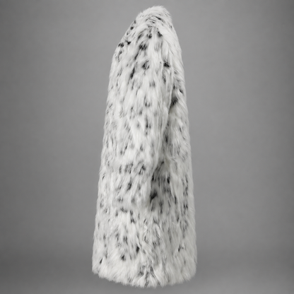 Women's Medium Long Faux Fur Coat – Spotted Design with Long Sleeves
