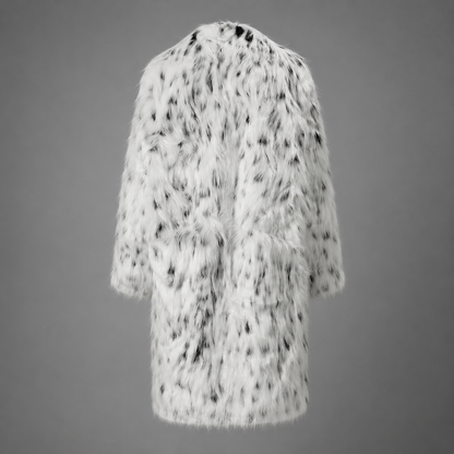 Women's Medium Long Faux Fur Coat – Spotted Design with Long Sleeves