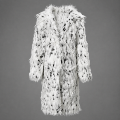 Women's Medium Long Faux Fur Coat – Spotted Design with Long Sleeves