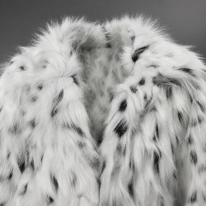 Women's Medium Long Faux Fur Coat – Spotted Design with Long Sleeves