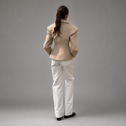 Women's Beige Blend Zip Up Peplum Jacket – Long Sleeve Slim Fit