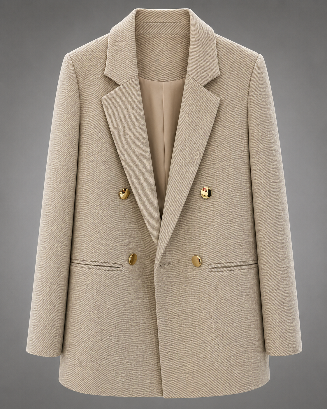 Women's Wool Blend Double-Breasted Blazer – Vintage Style for Spring and Autumn