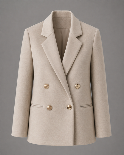 Women's Wool Blend Double-Breasted Blazer – Vintage Style for Spring and Autumn