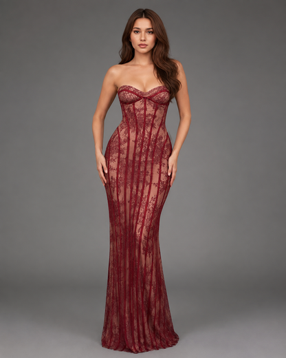 Women's Slim Maxi Dress – Strapless Backless Design for Evening Events