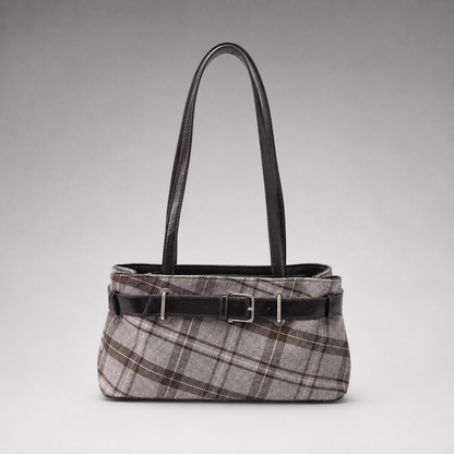 Women's Large Capacity Checked Shoulder Bag – Soft PU Leather with Zipper Closure